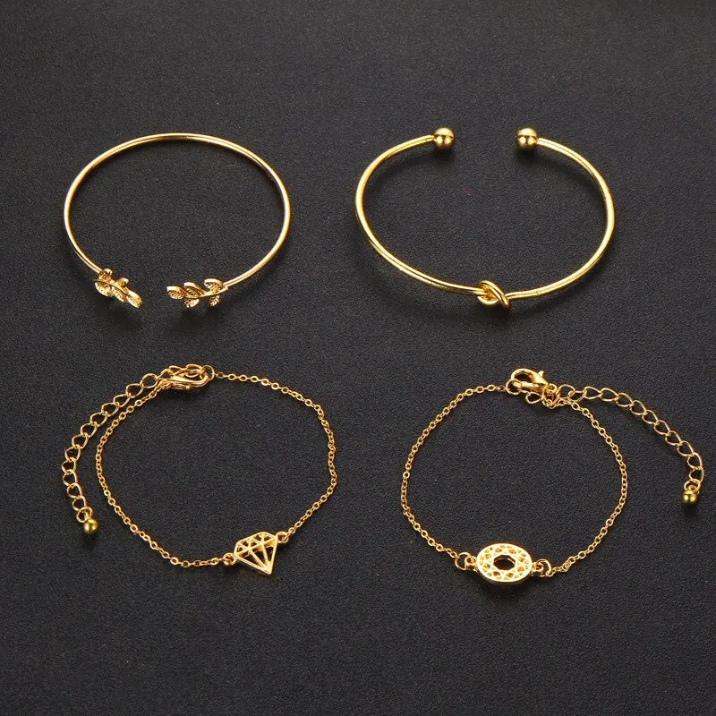 Picture of 4Pieces/Set Rose Plated Chain Bracelet Women Simple Design Chain Bracelet - Bracelet