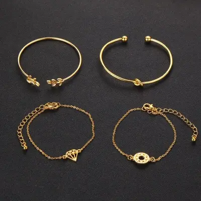 Picture of 4Pieces/Set Rose Plated Chain Bracelet Women Simple Design Chain Bracelet - Bracelet