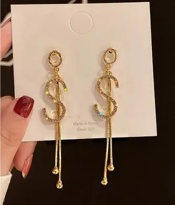 Picture of Korean Trendy Simple Letter Shiny Crystal  Pendant Earrings for Women Fashionable Statement Dangle Earrings  Jewelry Gift