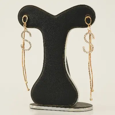 Picture of Korean Trendy Simple Letter Shiny Crystal  Pendant Earrings for Women Fashionable Statement Dangle Earrings  Jewelry Gift