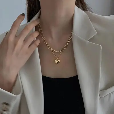 Picture of Necklace sweater chain love pendant long multi-layer necklaces for women