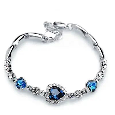 Picture of Titanic Heart of Ocean Bracelets for Women Peach Heart Blue Crystal Zircon Bracelets Female Wedding Engagement Jewelry