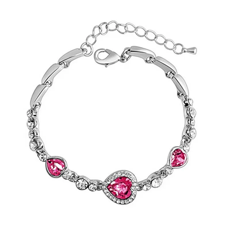 Picture of Titanic Heart of Ocean Bracelets for Women Peach Heart Blue Crystal Zircon Bracelets Female Wedding Engagement Jewelry