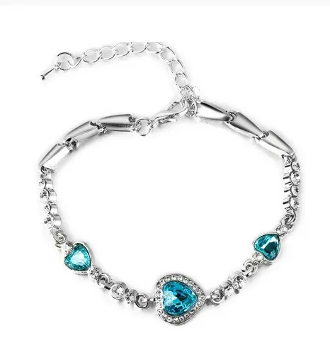 Picture of Titanic Heart of Ocean Bracelets for Women Peach Heart Blue Crystal Zircon Bracelets Female Wedding Engagement Jewelry