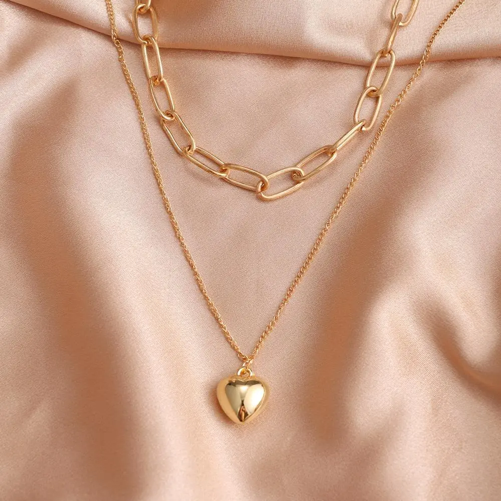 Picture of Pearl Love Heart Necklace for Women Bohemia Simple Double Layer Clavicle Chain Necklaces