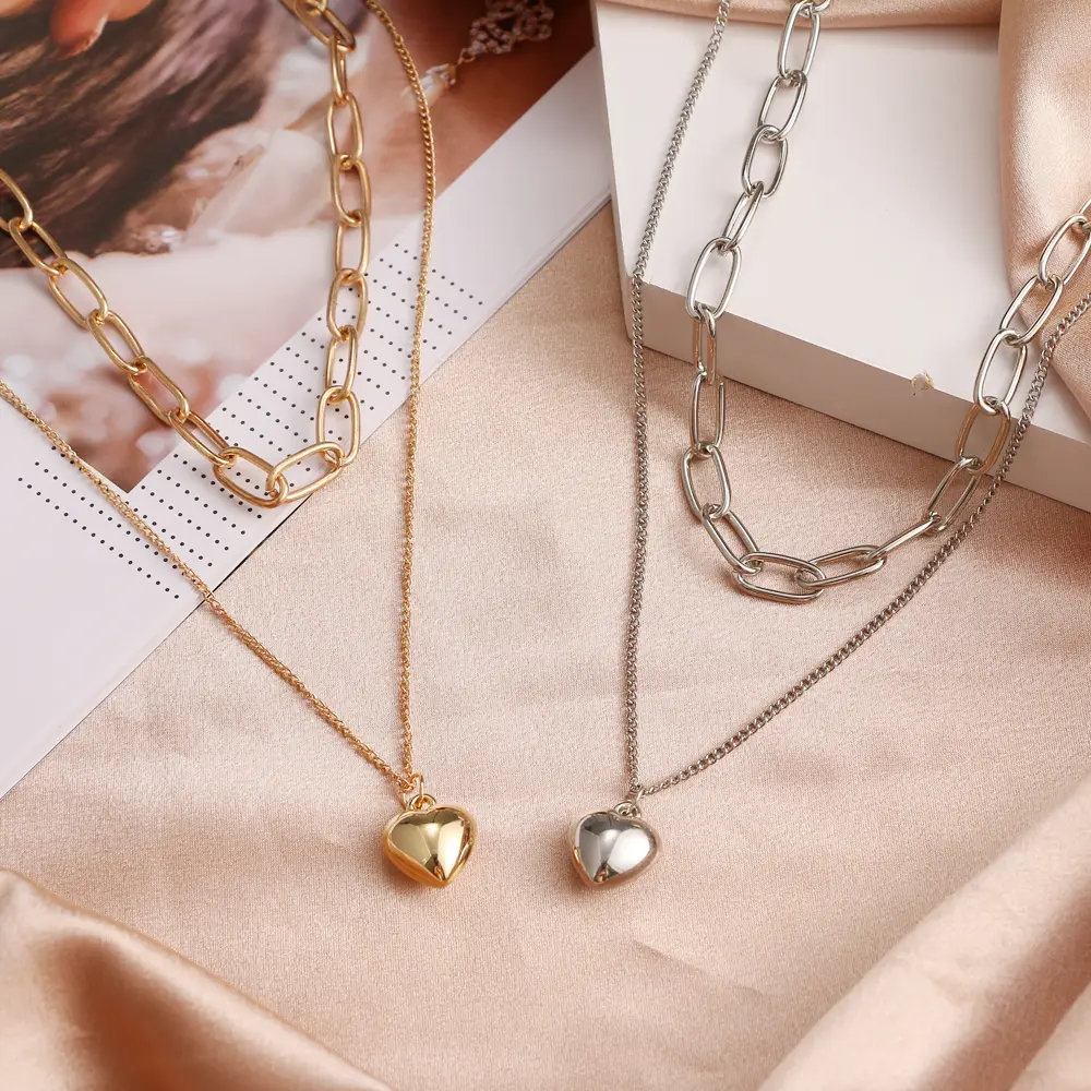 Picture of Pearl Love Heart Necklace for Women Bohemia Simple Double Layer Clavicle Chain Necklaces
