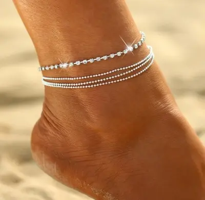 Picture of New Fashion Crystal Zircon 3 Rows Beads  Anklet Ankle Chain Rhinestones Foot Jewelry Crystal Leg anklet