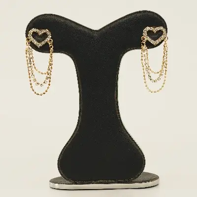 Picture of Korea Cute Shiny Zircone Hollow Heart Long Tassel Earrings for Women Girls Luxury Crystal Stud Earrings Jewelry Gifts - Kaner Dul