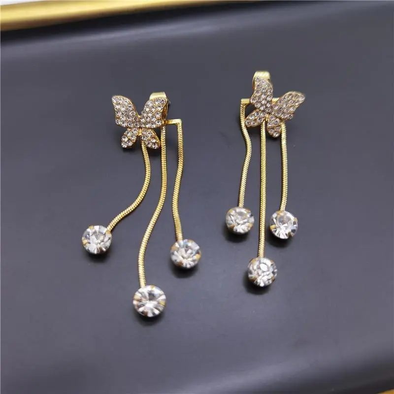 Picture of Ladies Long Tassel Earrings Korean Butterfly Rhinestone Pendant Earrings Elegant Geometric Pendant Earrings Jewelry 2021 Trend
