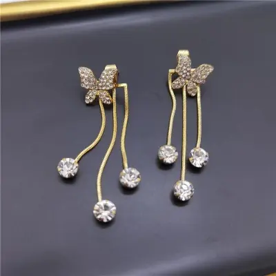 Picture of Ladies Long Tassel Earrings Korean Butterfly Rhinestone Pendant Earrings Elegant Geometric Pendant Earrings Jewelry 2021 Trend