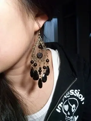 Picture of Retro Fashion Hollow Tassel Earrings Boho Long Big Hanging Luxury Vintage Big Black Water Drop Earring With Stone For Women - Ear Ring - কানের দুল - Earrings For Girls