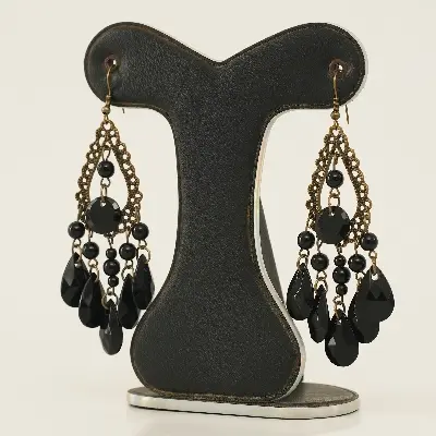Picture of Retro Fashion Hollow Tassel Earrings Boho Long Big Hanging Luxury Vintage Big Black Water Drop Earring With Stone For Women - Ear Ring - কানের দুল - Earrings For Girls