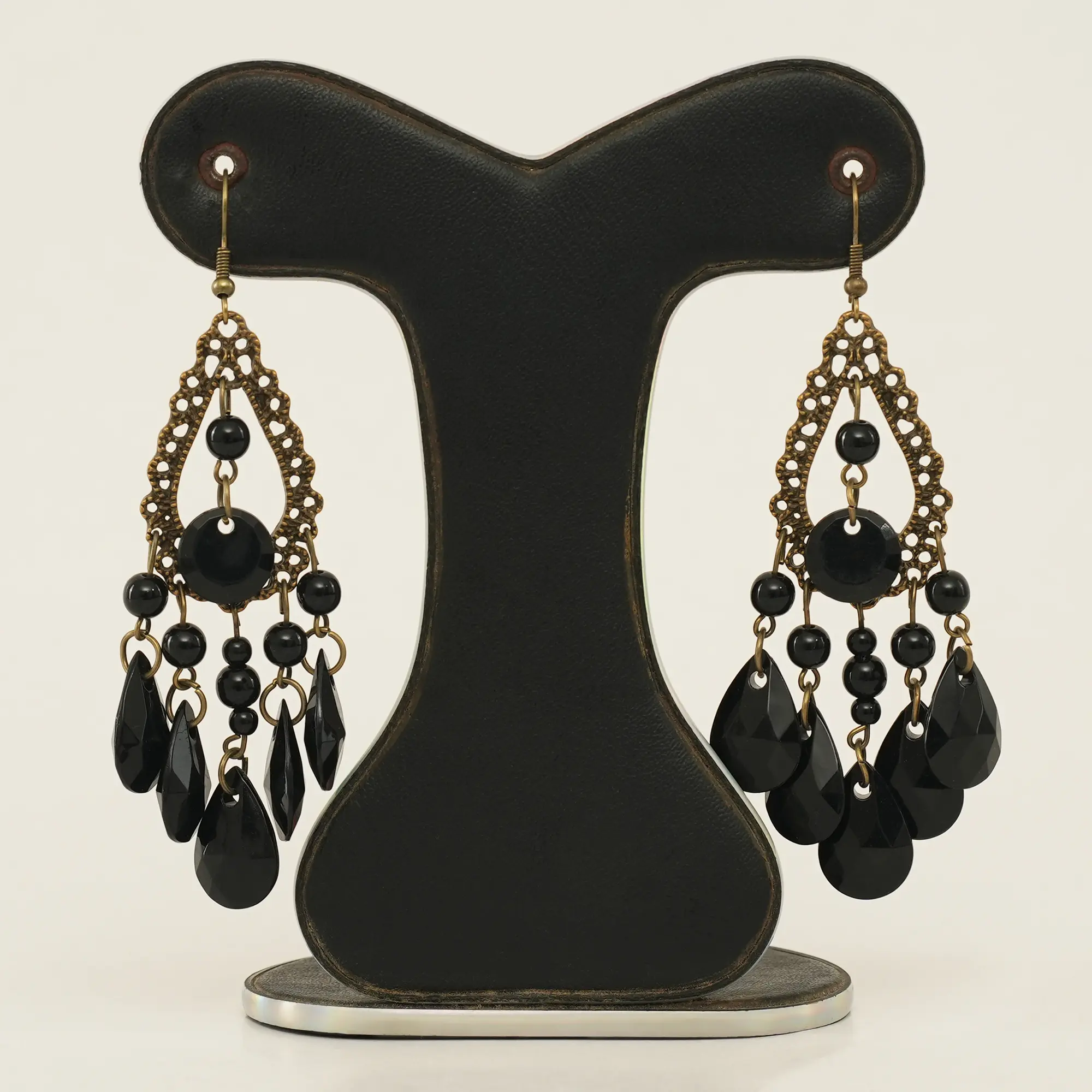 Picture of Retro Fashion Hollow Tassel Earrings Boho Long Big Hanging Luxury Vintage Big Black Water Drop Earring With Stone For Women - Ear Ring - কানের দুল - Earrings For Girls