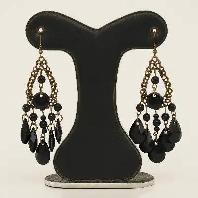 Picture of Retro Fashion Hollow Tassel Earrings Boho Long Big Hanging Luxury Vintage Big Black Water Drop Earring With Stone For Women - Ear Ring - কানের দুল - Earrings For Girls