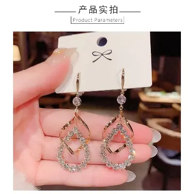 Picture of Water Drop Tassel Long  Stud Earrings for Women Cubic Zircon ZC Earrings