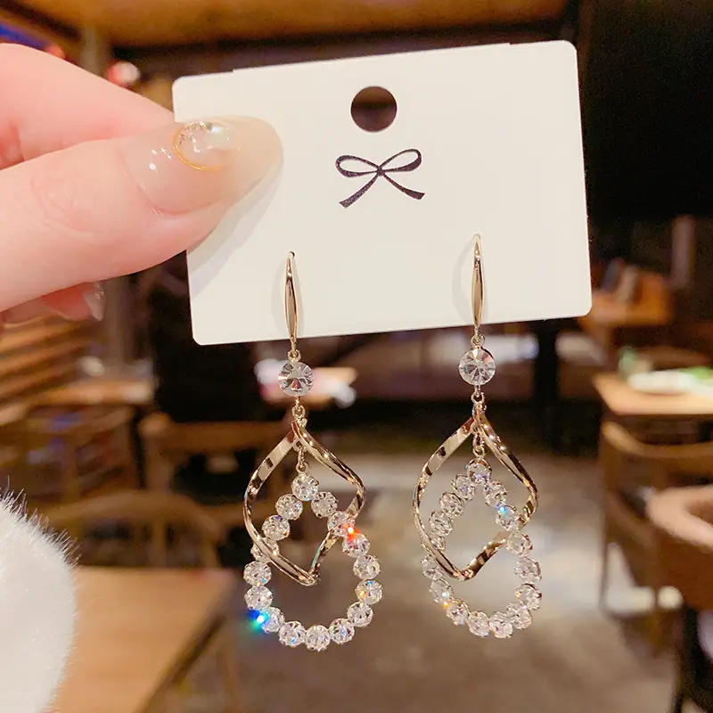 Picture of Water Drop Tassel Long  Stud Earrings for Women Cubic Zircon ZC Earrings