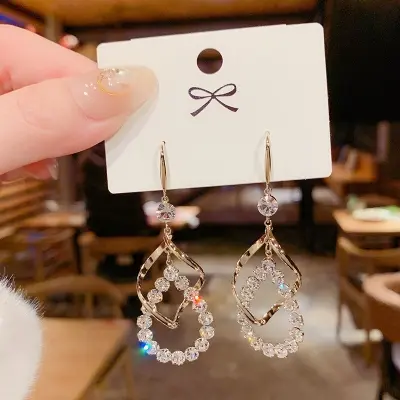 Picture of Water Drop Tassel Long  Stud Earrings for Women Cubic Zircon ZC Earrings