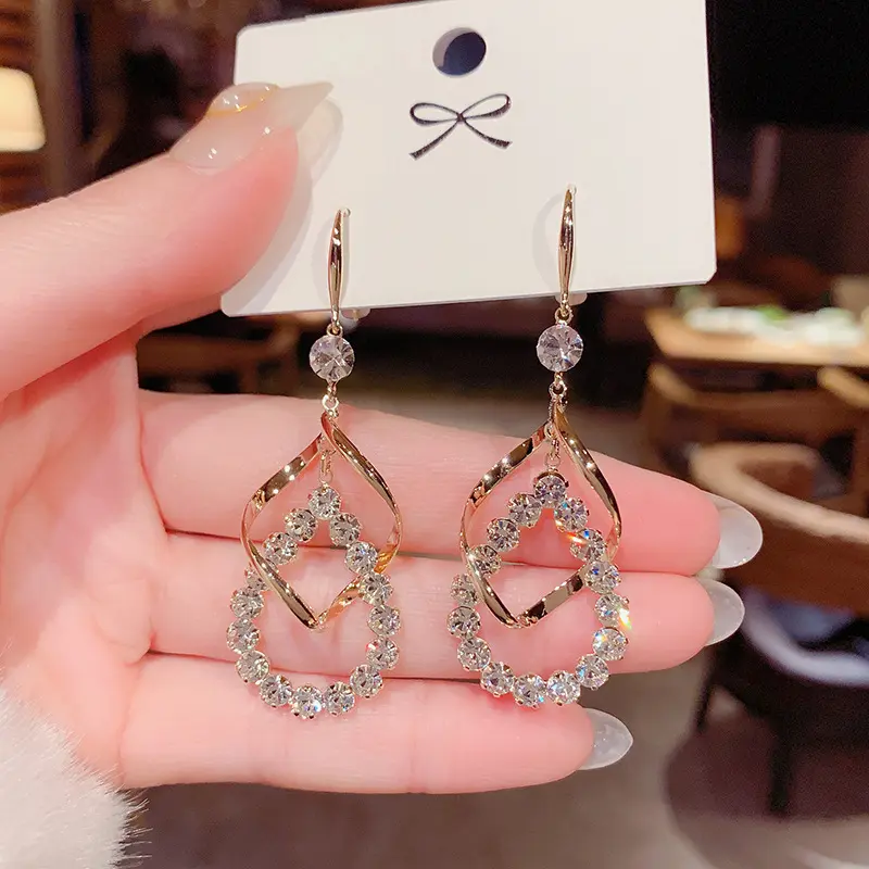 Picture of Water Drop Tassel Long  Stud Earrings for Women Cubic Zircon ZC Earrings
