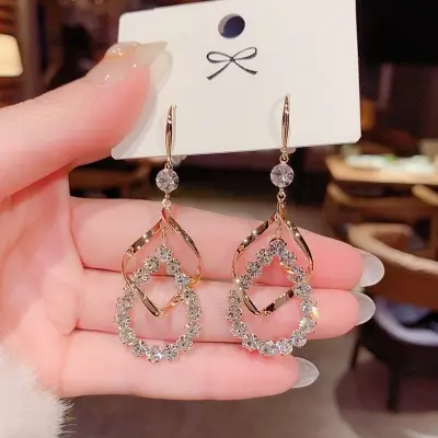Picture of Water Drop Tassel Long  Stud Earrings for Women Cubic Zircon ZC Earrings