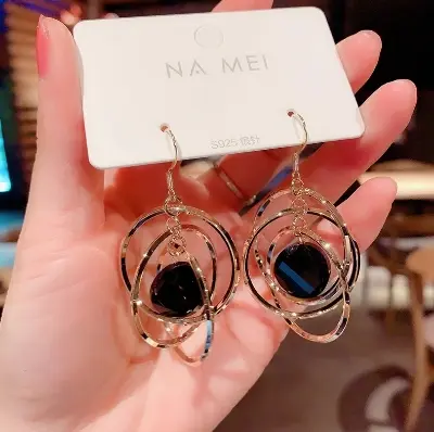 Picture of Fashion Three- Circle Hoop Earrings  Geometric Charming Crystal Earring For Women Girls