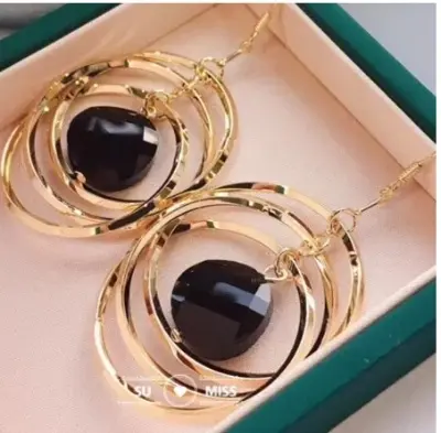 Picture of Fashion Three- Circle Hoop Earrings  Geometric Charming Crystal Earring For Women Girls
