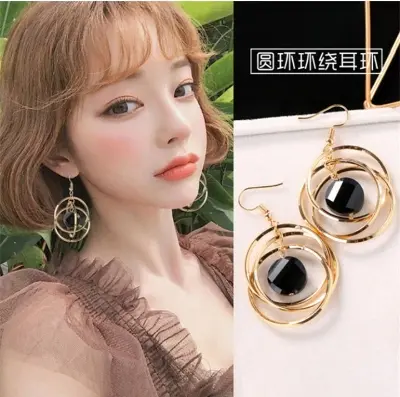Picture of Fashion Three- Circle Hoop Earrings  Geometric Charming Crystal Earring For Women Girls