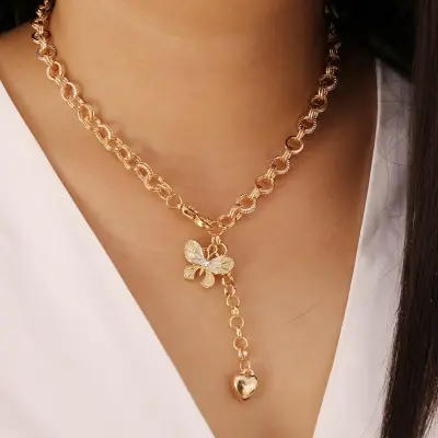Picture of 2021 Trend Elegant  Moon Pentagram Pendant Necklace Jewelry Drop Oil Butterfly Love Simple Necklace