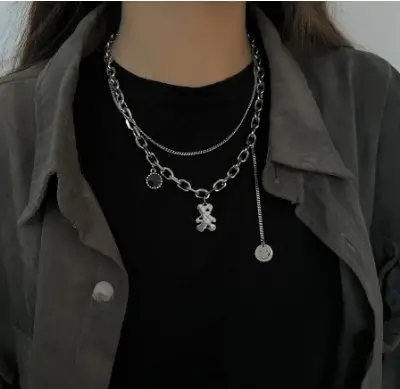 Picture of New Fashion Shiny  Necklace Ladies Exquisite Double Layer  Chain Necklace Jewelry for Ladies Gift