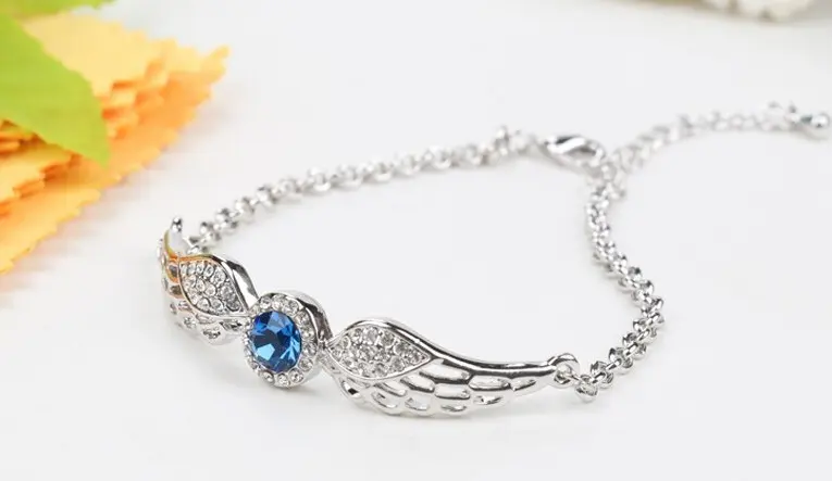 Picture of Pretty Bracelet For Women Birthday Valentine's Day Gift Angel Wing Heart blue  Fine Jewelry