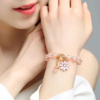 Picture of New Korean Flowers Daisy Bracelets For Women Bohemian Colorful Crystal Beaded Bracelet Handmade Elastic Rope Women Jewelry