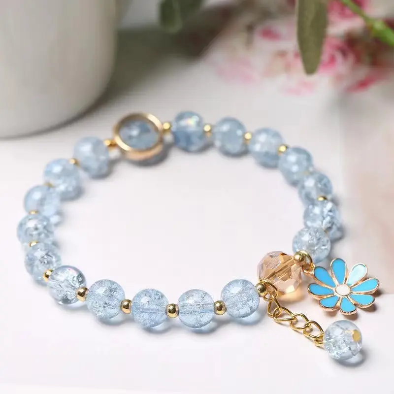 Picture of New Korean Flowers Daisy Bracelets For Women Bohemian Colorful Crystal Beaded Bracelet Handmade Elastic Rope Women Jewelry