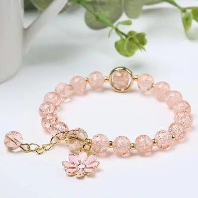 Picture of New Korean Flowers Daisy Bracelets For Women Bohemian Colorful Crystal Beaded Bracelet Handmade Elastic Rope Women Jewelry