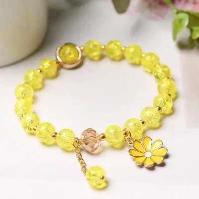 Picture of New Korean Flowers Daisy Bracelets For Women Bohemian Colorful Crystal Beaded Bracelet Handmade Elastic Rope Women Jewelry