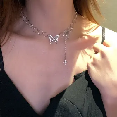 Picture of Butterfly Choker Necklace Women Fashion Stainless Steel Chain Star necklace for party
