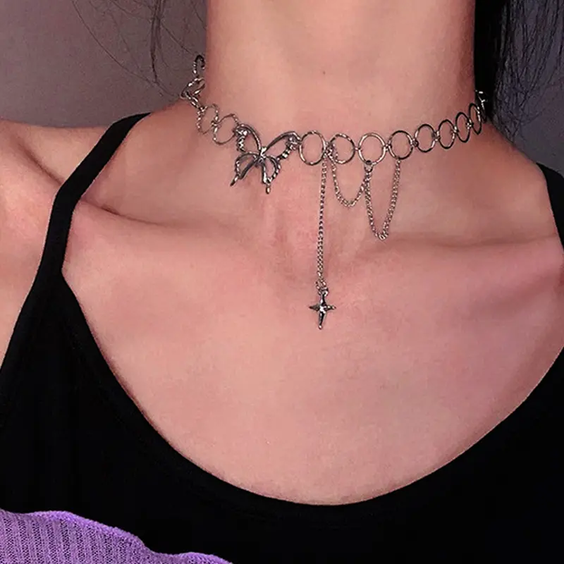 Picture of Butterfly Choker Necklace Women Fashion Stainless Steel Chain Star necklace for party
