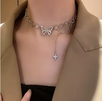 Picture of Butterfly Choker Necklace Women Fashion Stainless Steel Chain Star necklace for party