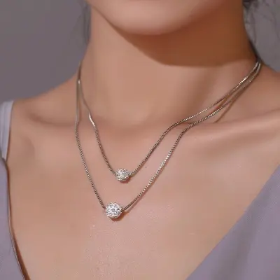 Picture of Double Layer Shiny  Zirconia Crystal Lucky Ball Pendant Necklace For Women