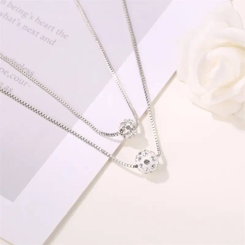 Picture of Double Layer Shiny  Zirconia Crystal Lucky Ball Pendant Necklace For Women