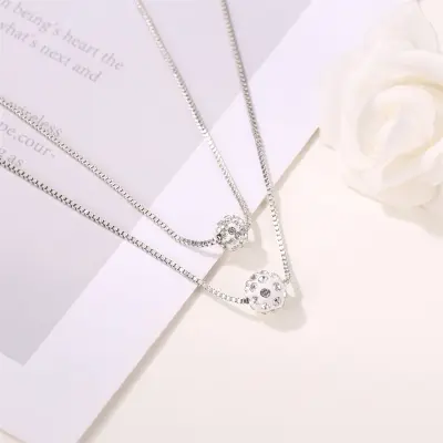 Picture of Double Layer Shiny  Zirconia Crystal Lucky Ball Pendant Necklace For Women