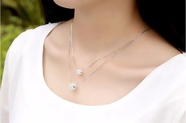 Picture of Double Layer Shiny  Zirconia Crystal Lucky Ball Pendant Necklace For Women