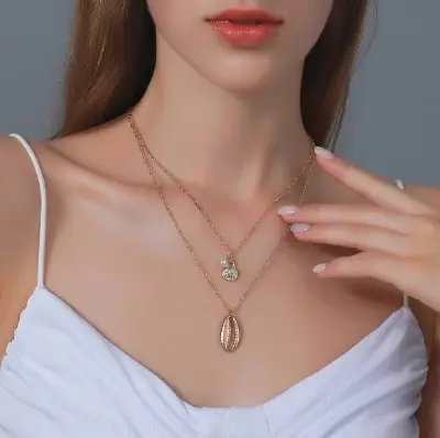 Picture of Bohemian Sea Shell Pendant Chokers Necklaces Multi Layer Cowrie Shell Choker Necklace Dainty Chain Jewelry