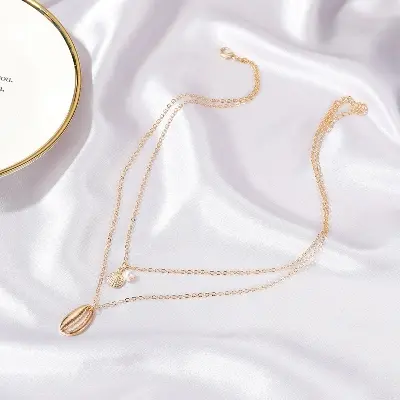 Picture of Bohemian Sea Shell Pendant Chokers Necklaces Multi Layer Cowrie Shell Choker Necklace Dainty Chain Jewelry