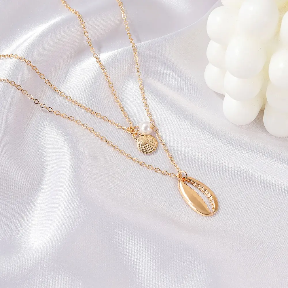 Picture of Bohemian Sea Shell Pendant Chokers Necklaces Multi Layer Cowrie Shell Choker Necklace Dainty Chain Jewelry