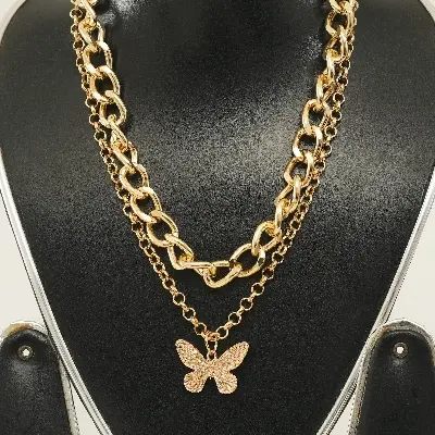 Picture of Vintage Multilayer Pendant Butterfly Necklace For Women  Fashion Chunky Chain Choker Necklaces