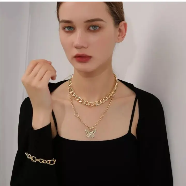 Picture of Vintage Multilayer Pendant Butterfly Necklace For Women  Fashion Chunky Chain Choker Necklaces