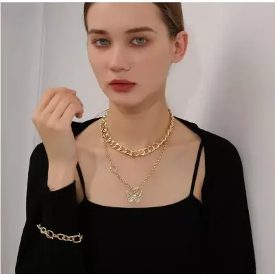 Picture of Vintage Multilayer Pendant Butterfly Necklace For Women  Fashion Chunky Chain Choker Necklaces