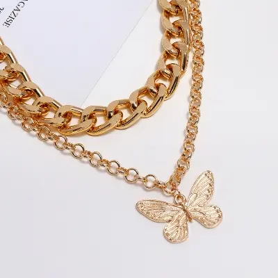 Picture of Vintage Multilayer Pendant Butterfly Necklace For Women  Fashion Chunky Chain Choker Necklaces