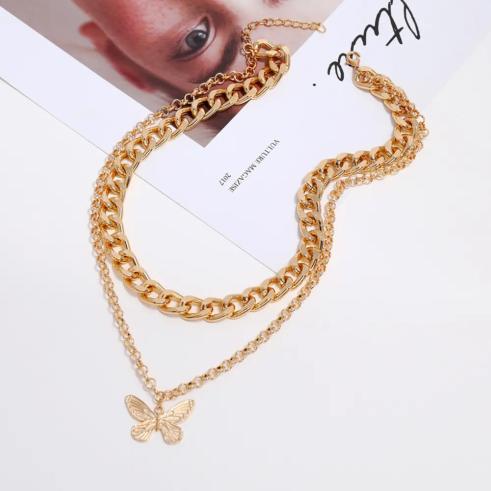 Picture of Vintage Multilayer Pendant Butterfly Necklace For Women  Fashion Chunky Chain Choker Necklaces