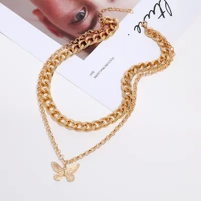 Picture of Vintage Multilayer Pendant Butterfly Necklace For Women  Fashion Chunky Chain Choker Necklaces