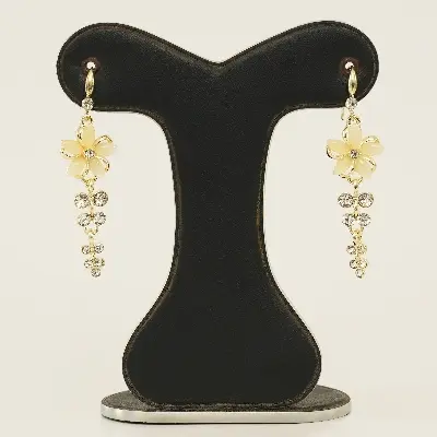Picture of Opal Flower Earrings Acrylic Rhinestone Tassel Fashion Stud Earrings Elegant 1 Pair Jewelry for Women